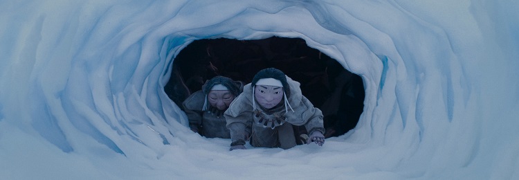 两个人的插图从雪地里爬出的隧道