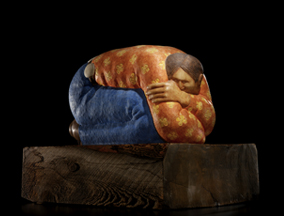 Bob Haozous（温泉Chiricahua Apache，生于1943年），睡人，1975年。石灰石，油漆，木材。70 x 50 x 56厘米。（26/5383）